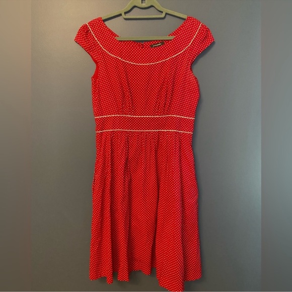ModCloth, Emily + Fin—Red White Polka dot Dress Y2K— M - Picture 1 of 7